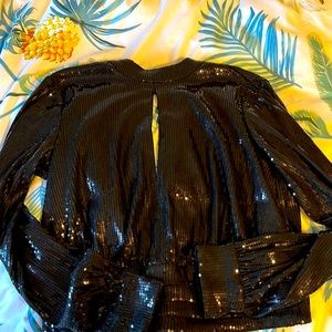 Sequinned, dress style crop top with open tie back